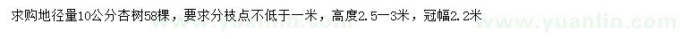 求購地徑10公分杏樹