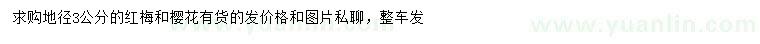 求購地徑3公分紅梅、櫻花