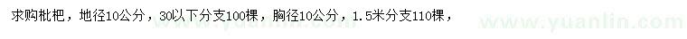 求購(gòu)地徑、胸徑10公分枇杷