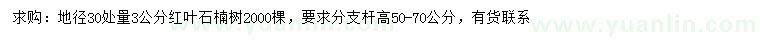 求購3公分紅葉石楠樹