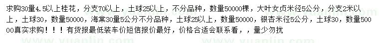 求購桂花、大葉女貞、銀杏等