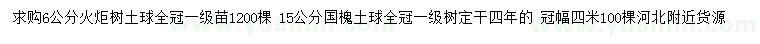 求購6公分火炬、15公分國槐