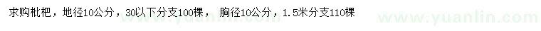 求購(gòu)地徑10公分、胸徑10公分枇杷