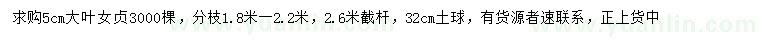 求購(gòu)5公分大葉女貞