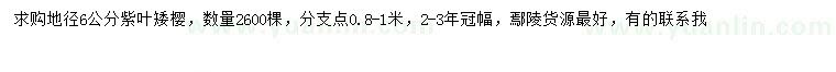 求購地徑6公分紫葉矮櫻