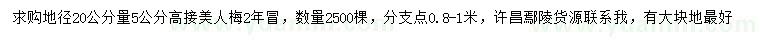 求購(gòu)地徑20公分量5公分高接美人梅