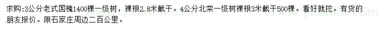 求購3公分老式國槐、4公分北欒
