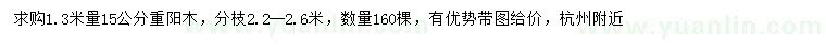求購1.3米量15公分重陽木