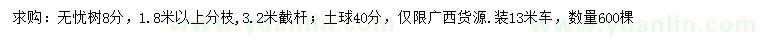 求購8公分無憂樹