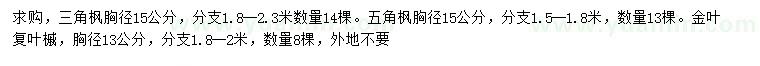 求購(gòu)三角楓、五角楓、金葉復(fù)葉槭