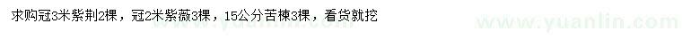 求購紫荊、紫薇、苦楝