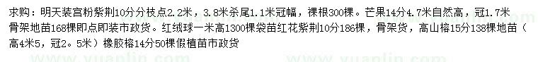 求購宮粉紫荊、芒果、紅絨球等