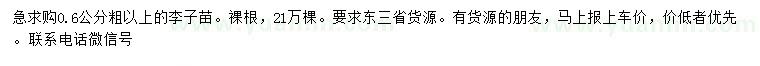 求購粗0.6公分以上李子苗