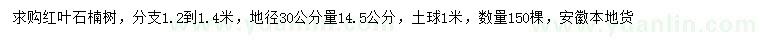 求購(gòu)地徑30公分量14.5公分紅葉石楠
