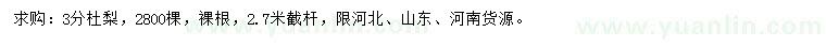 求購3公分杜梨