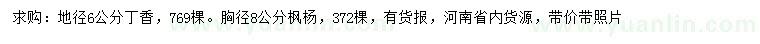 求購地徑6公分丁香、胸徑8公分楓楊