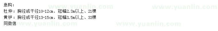 求購(gòu)胸徑10-12公分杜仲、13-15公分黃櫨