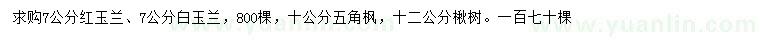 求購紅玉蘭、白玉蘭、五角楓等