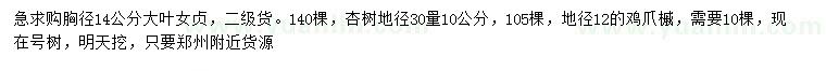 求購大葉女貞、杏樹、雞爪槭
