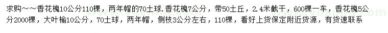 求購5、7、10公分香花槐、10公分大葉榆