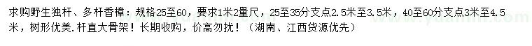 求購(gòu)1.2米量25-60公分野生香樟