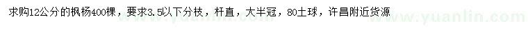 求購12公分楓楊