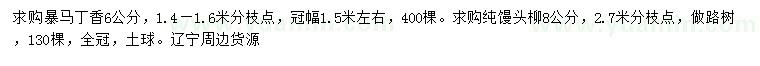 求購(gòu)6公分暴馬丁香、8公分饅頭柳