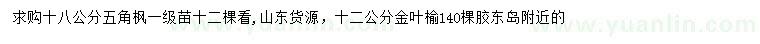 求購(gòu)18公分五角楓、12公分金葉榆