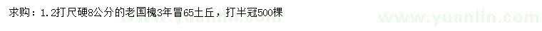 求購1.2米硬8公分老國槐