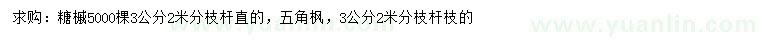 求購3公分糖槭、五角楓