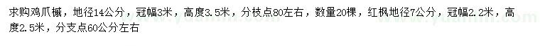 求購地徑14公分雞爪槭、7公分紅楓