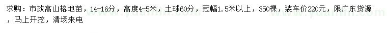 求購14-16公分高山榕