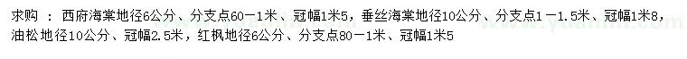 求購西府海棠、垂絲海棠、油松等