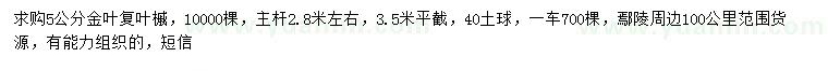 求購5公分金葉復(fù)葉槭