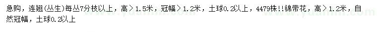 求購高1.5米連翹、1.2米錦帶花