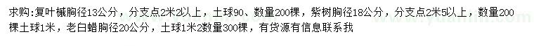 求購復葉槭、紫樹、老白蠟