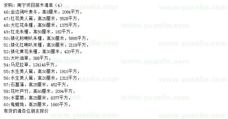求購(gòu)金邊闊葉麥冬、紅花美人蕉、大紅花朱槿等