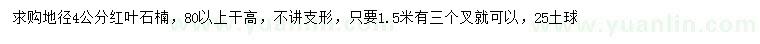 求購地徑4公分紅葉石楠