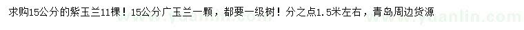 求購15公分紫玉蘭、廣玉蘭