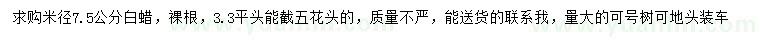 求購米徑7.5公分白蠟