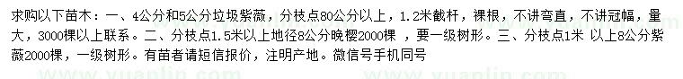 求購垃圾紫薇、晚櫻、紫薇