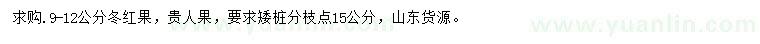 求購9-12公分冬紅果、貴人果