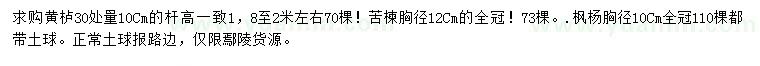 求購黃櫨、苦楝、楓楊