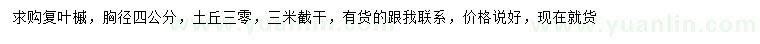 求購胸徑4公分復(fù)葉槭