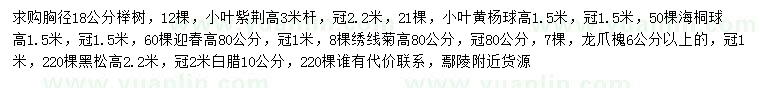 求購櫸樹、小葉紫荊、小葉黃楊等