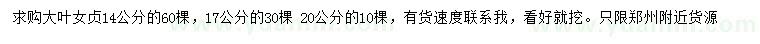 求購14、17、20公分大葉女貞、核桃樹