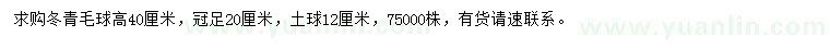 求購高40公分冬青毛球