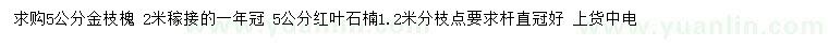 求購5公分金枝槐、5公分紅葉石楠