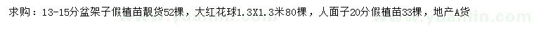 求購(gòu)盆架子假植苗、大紅花球、人面子