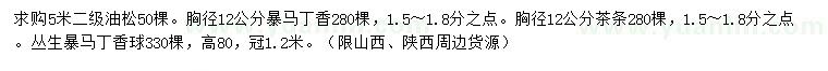 求購(gòu)油松、暴馬丁香、茶條等